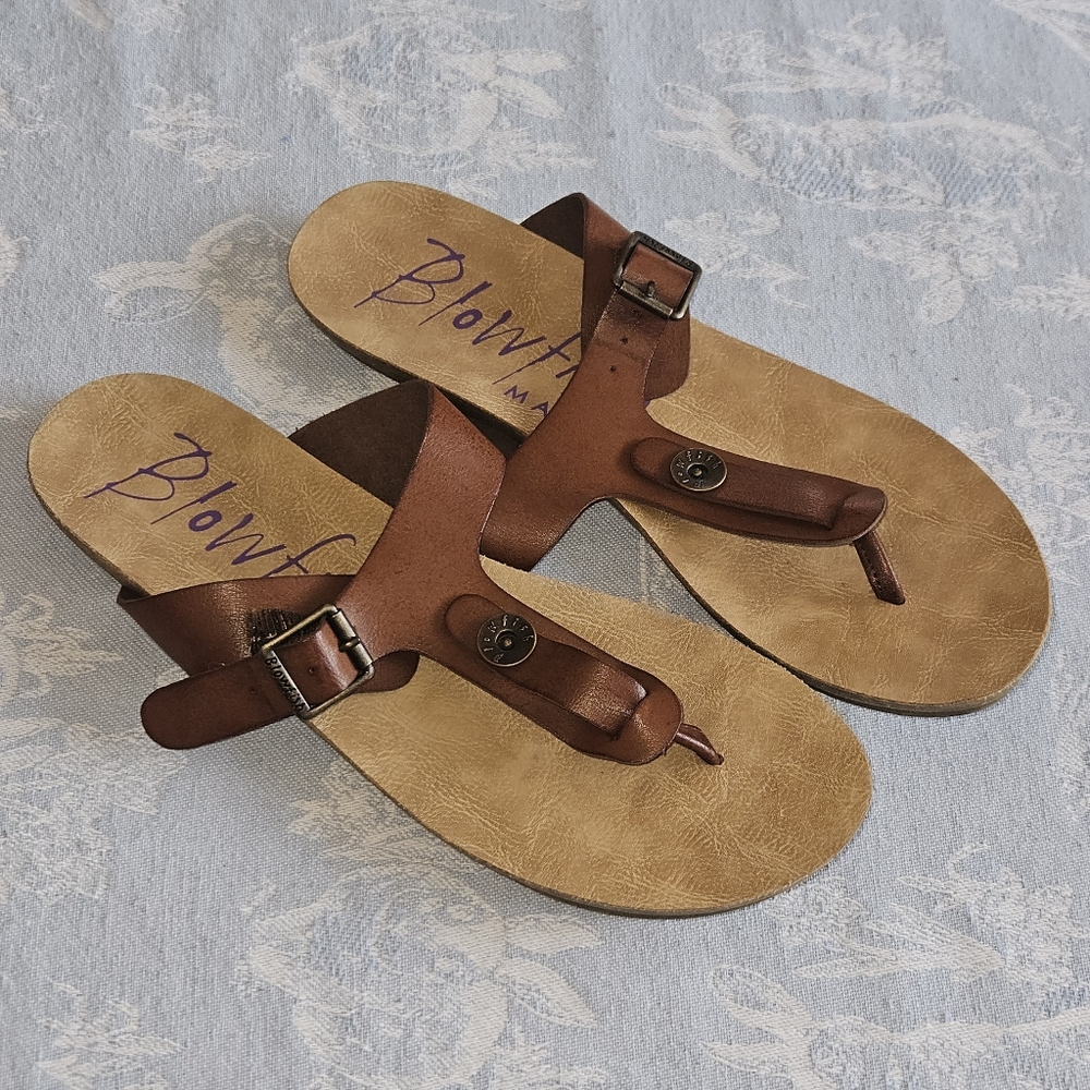 Blowfish Malibu Thong Sz 9 Sandal Golden Brown Flip Flop Vegan Leather - Picture 2 of 4